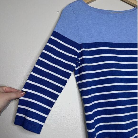 J. McLaughlin Boatneck Striped Sweater Quarter Sleeve Lightweight Blue Small - Picture 3 of 5